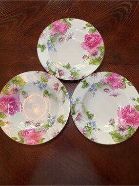 Pink, blue, green and white floral pasta/salad 8.75 in round (Set of 3)